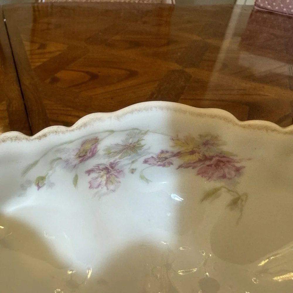 Antique Haviland Limoges Gravy Boat Schleiger Variant PinkYellow Roses w/Gold